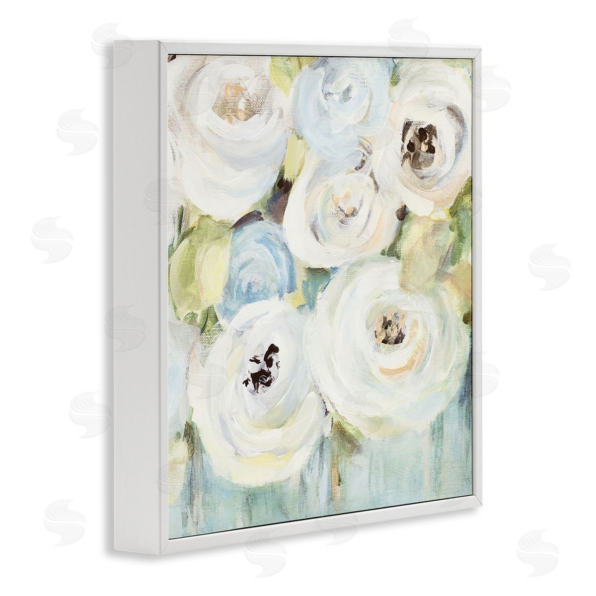 White Swirling Roses White Frame Print Wall Art, Home Decor by Lanie Loreth