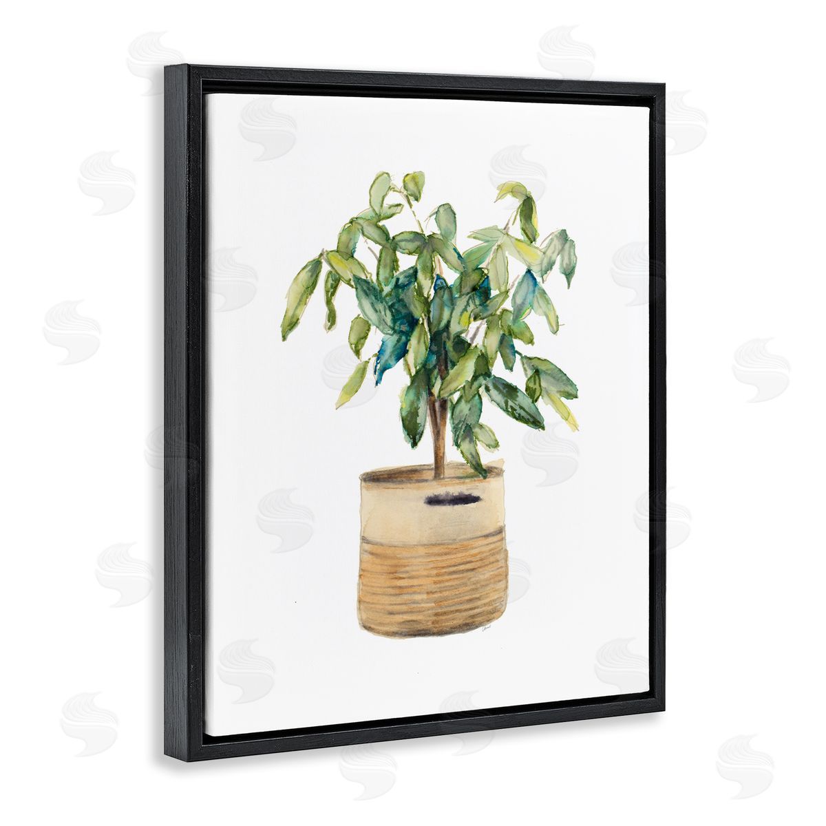 Potted Plant Greenery Black Floating Frame Canvas Wall Art, Home Decor by Lanie Loreth