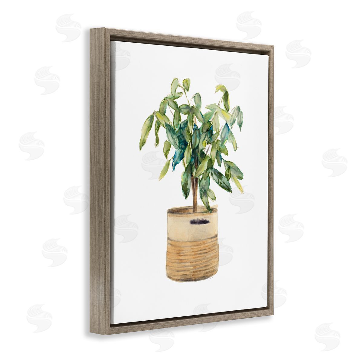 Potted Plant Greenery Brown Floating Frame Canvas Wall Art, Home Decor by Lanie Loreth