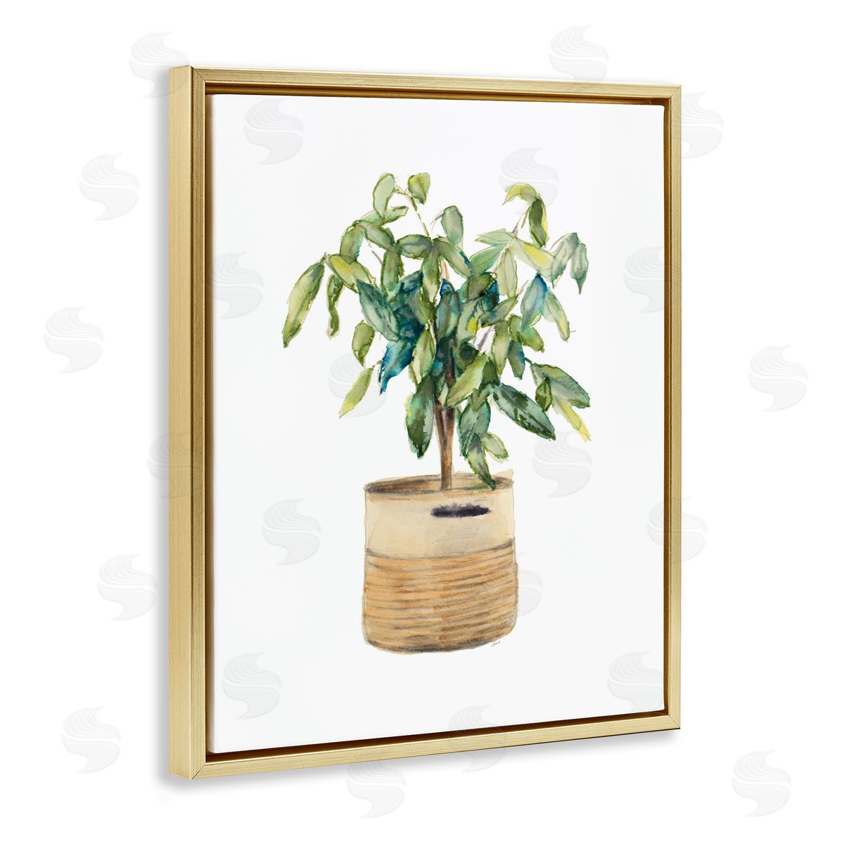 Potted Plant Greenery Gold Floating Frame Canvas Wall Art, Home Decor by Lanie Loreth