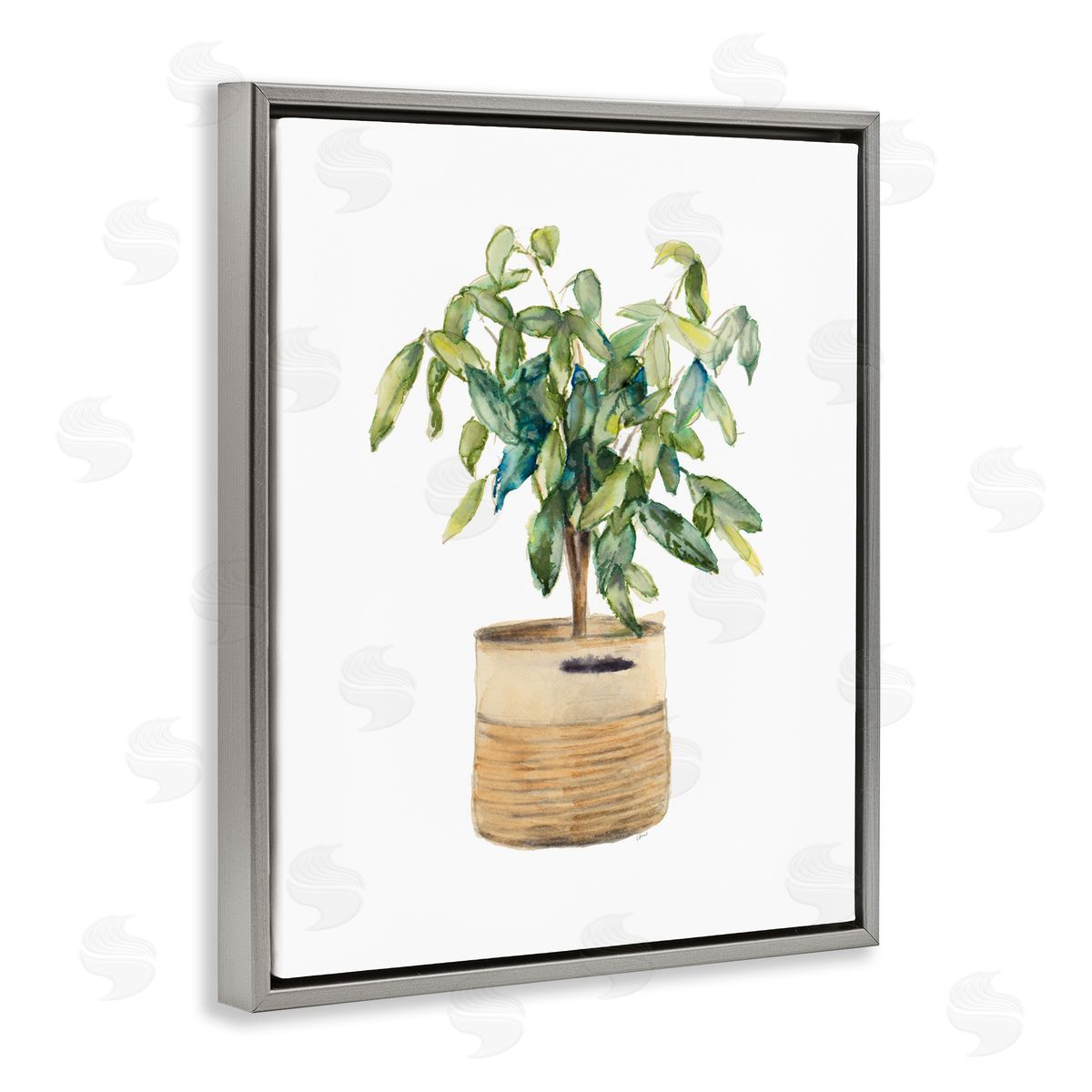 Potted Plant Greenery Grey Floating Frame Canvas Wall Art, Home Decor by Lanie Loreth