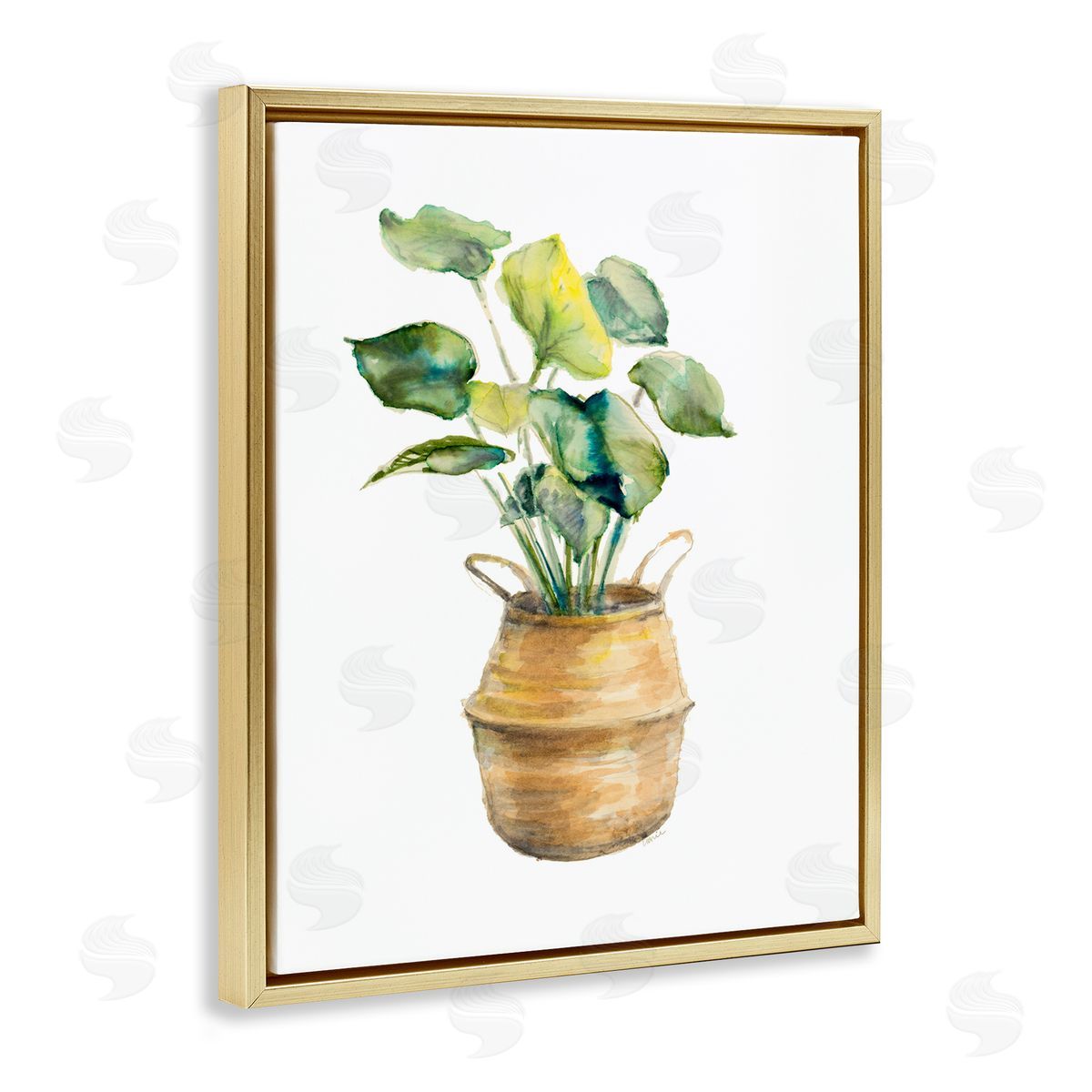 Plant In Pottery Gold Floating Frame Canvas Wall Art, Home Decor by Lanie Loreth