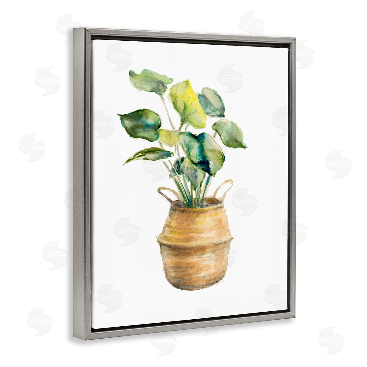 Plant In Pottery Grey Floating Frame Canvas Wall Art, Home Decor by Lanie Loreth