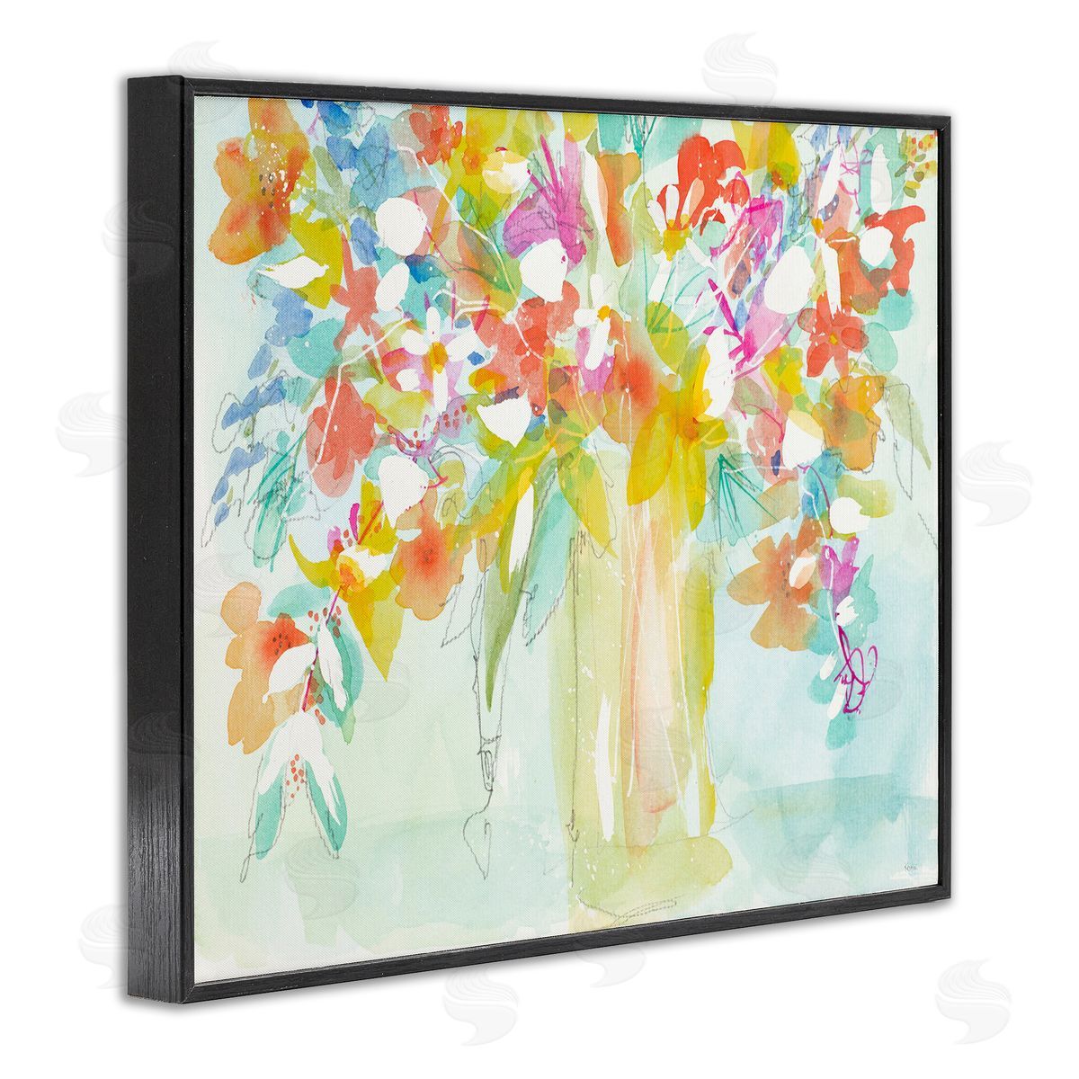 Bold Eclectic Bouquet Black Frame Print Wall Art, Home Decor by Krinlox