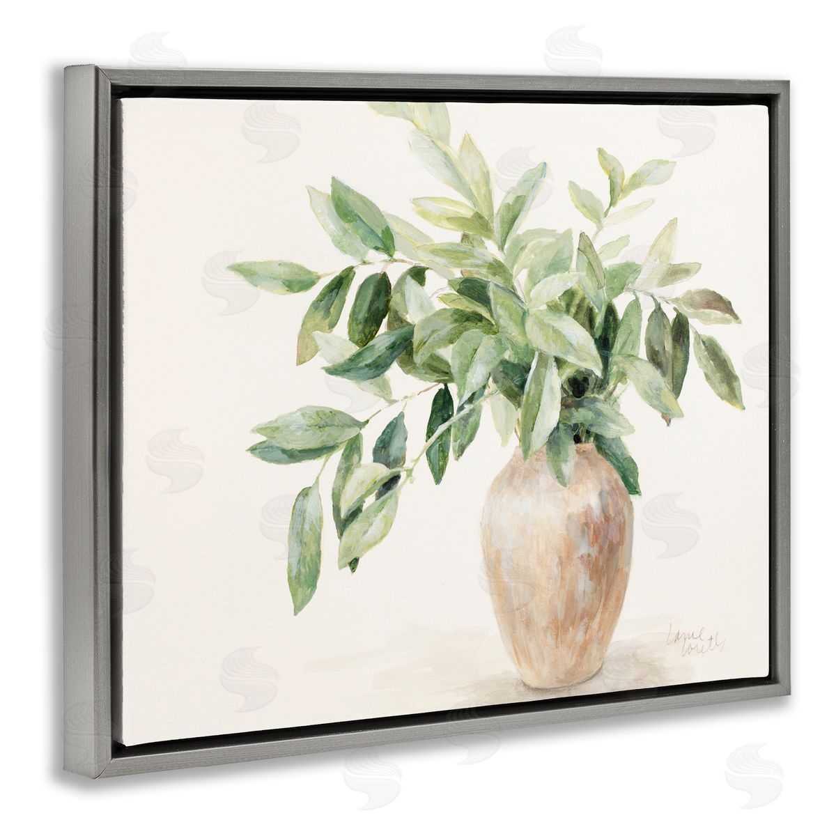 Ivy Potted Plant Grey Floating Frame Canvas Wall Art, Home Decor by Lanie Loreth