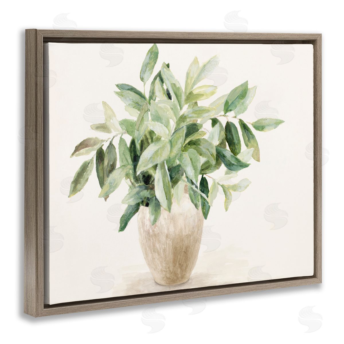 Neutral Potted Plant Brown Floating Frame Canvas Wall Art, Home Decor by Lanie Loreth