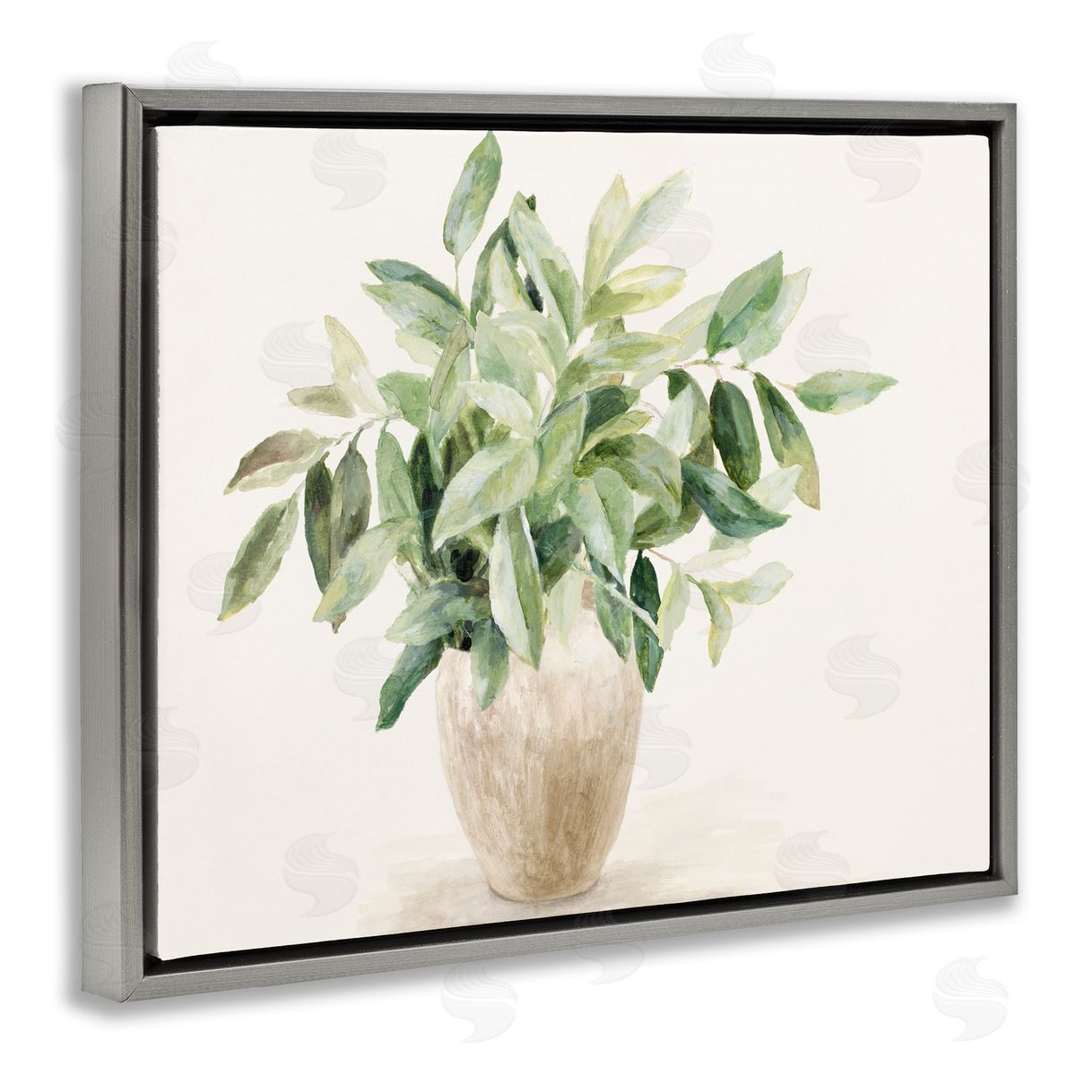 Neutral Potted Plant Grey Floating Frame Canvas Wall Art, Home Decor by Lanie Loreth