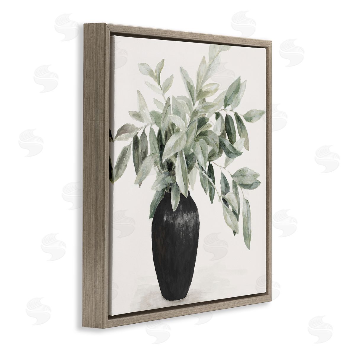 Plant in Black Vase Brown Floating Frame Canvas Wall Art, Home Decor by Lanie Loreth