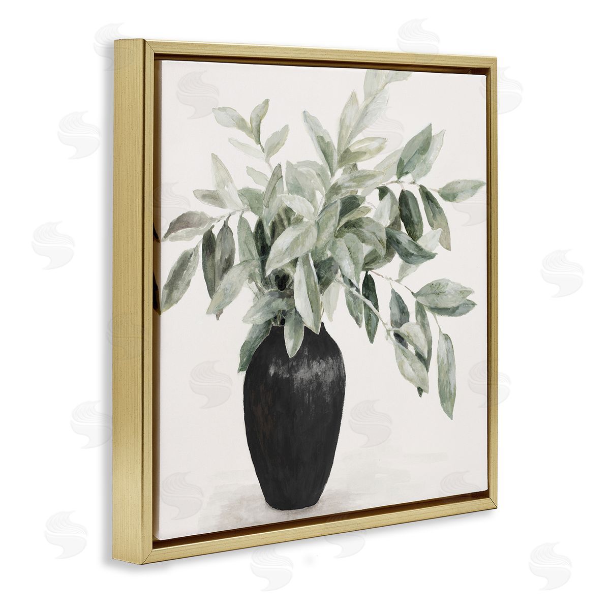 Plant in Black Vase Gold Floating Frame Canvas Wall Art, Home Decor by Lanie Loreth