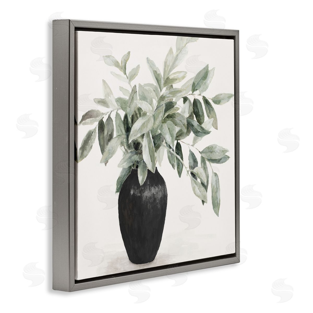 Plant in Black Vase Grey Floating Frame Canvas Wall Art, Home Decor by Lanie Loreth
