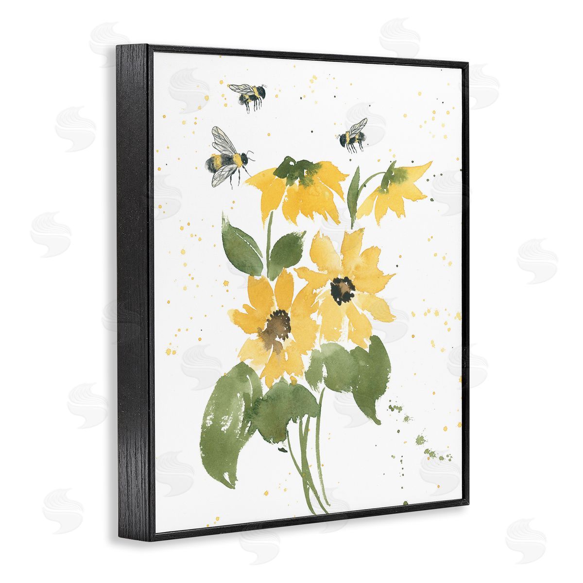 Bumble Bees and Daisies Black Frame Print Wall Art, Home Decor by Lucille Price