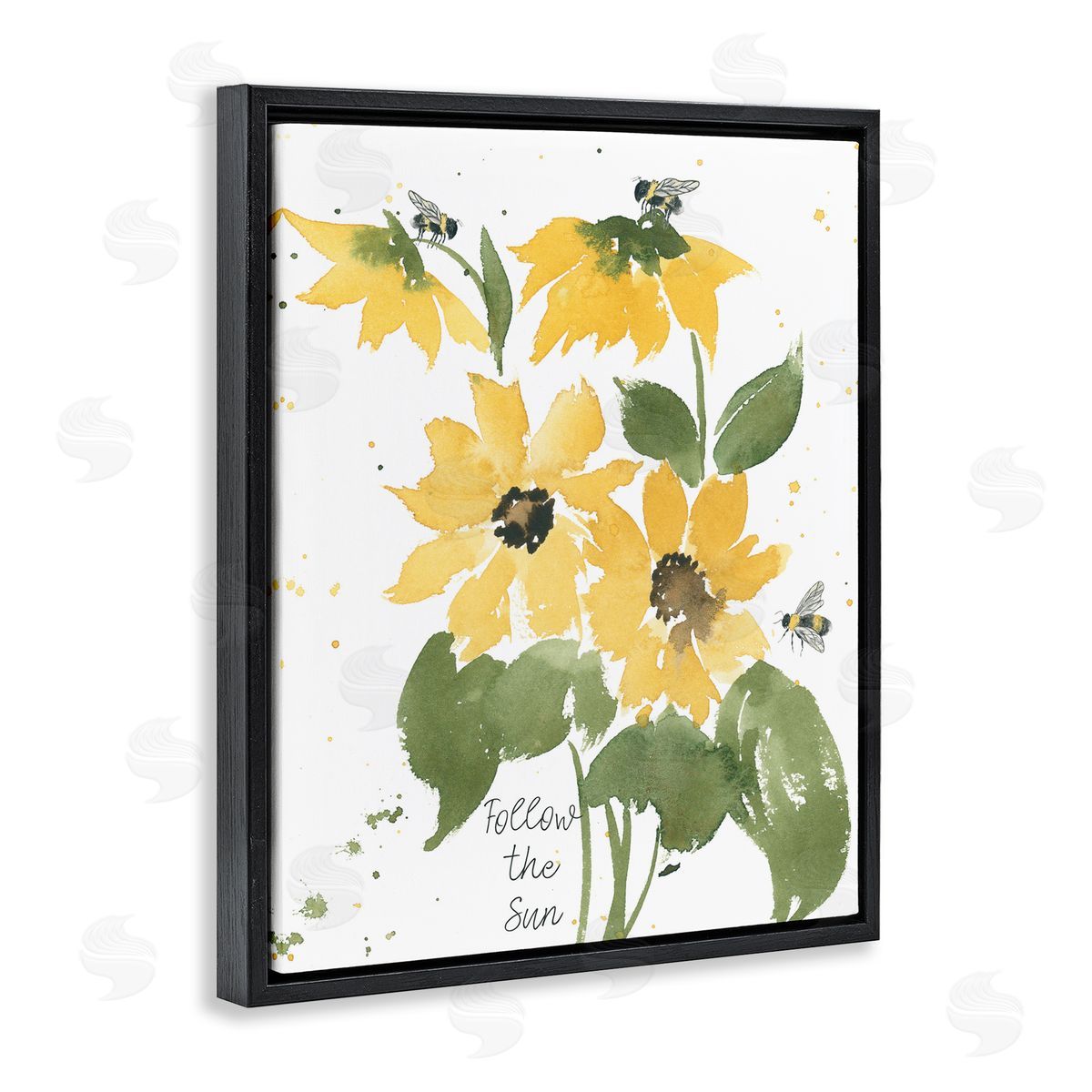 Follow The Sun Phrase Black Floating Frame Canvas Wall Art, Home Decor by Lucille Price