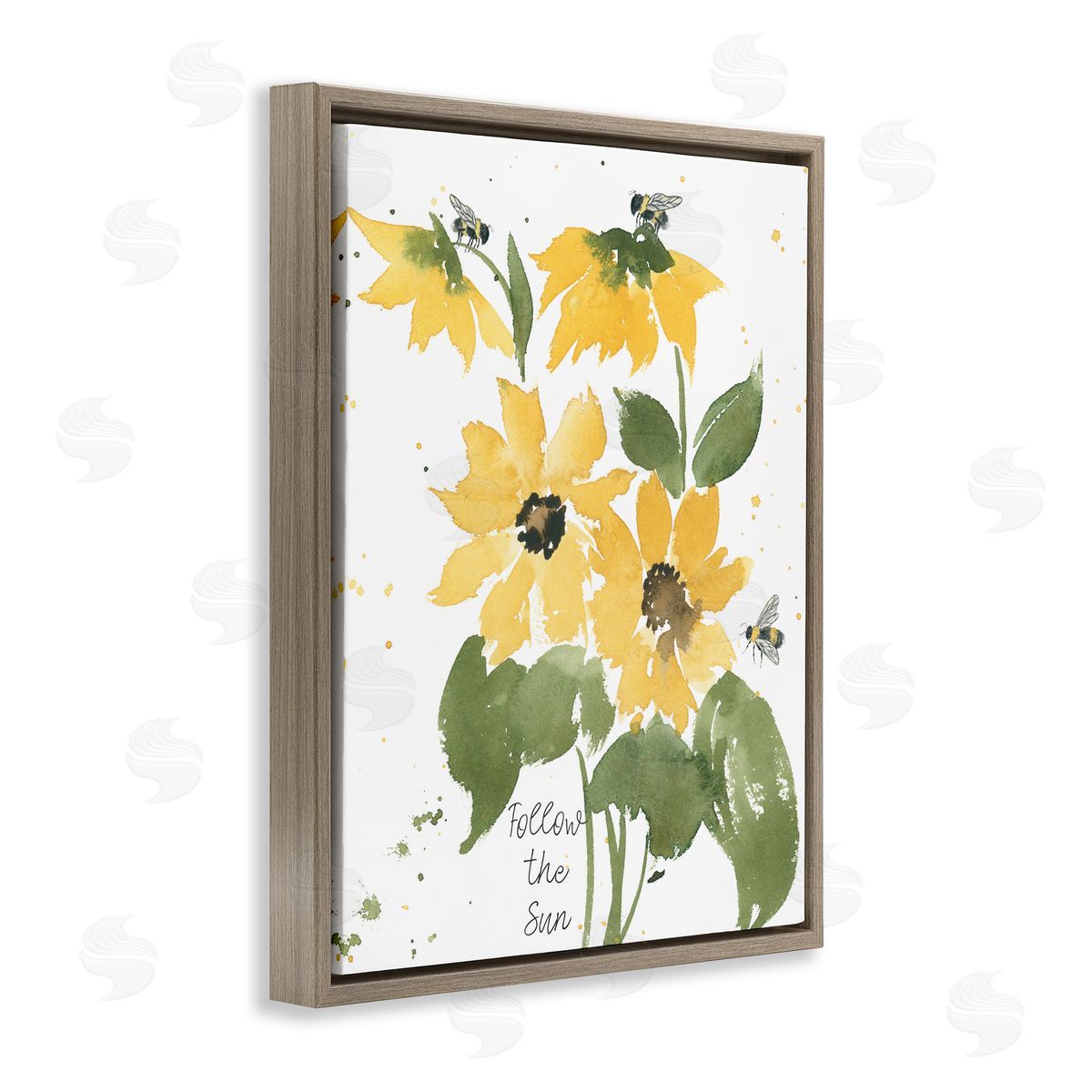 Follow The Sun Phrase Brown Floating Frame Canvas Wall Art, Home Decor by Lucille Price