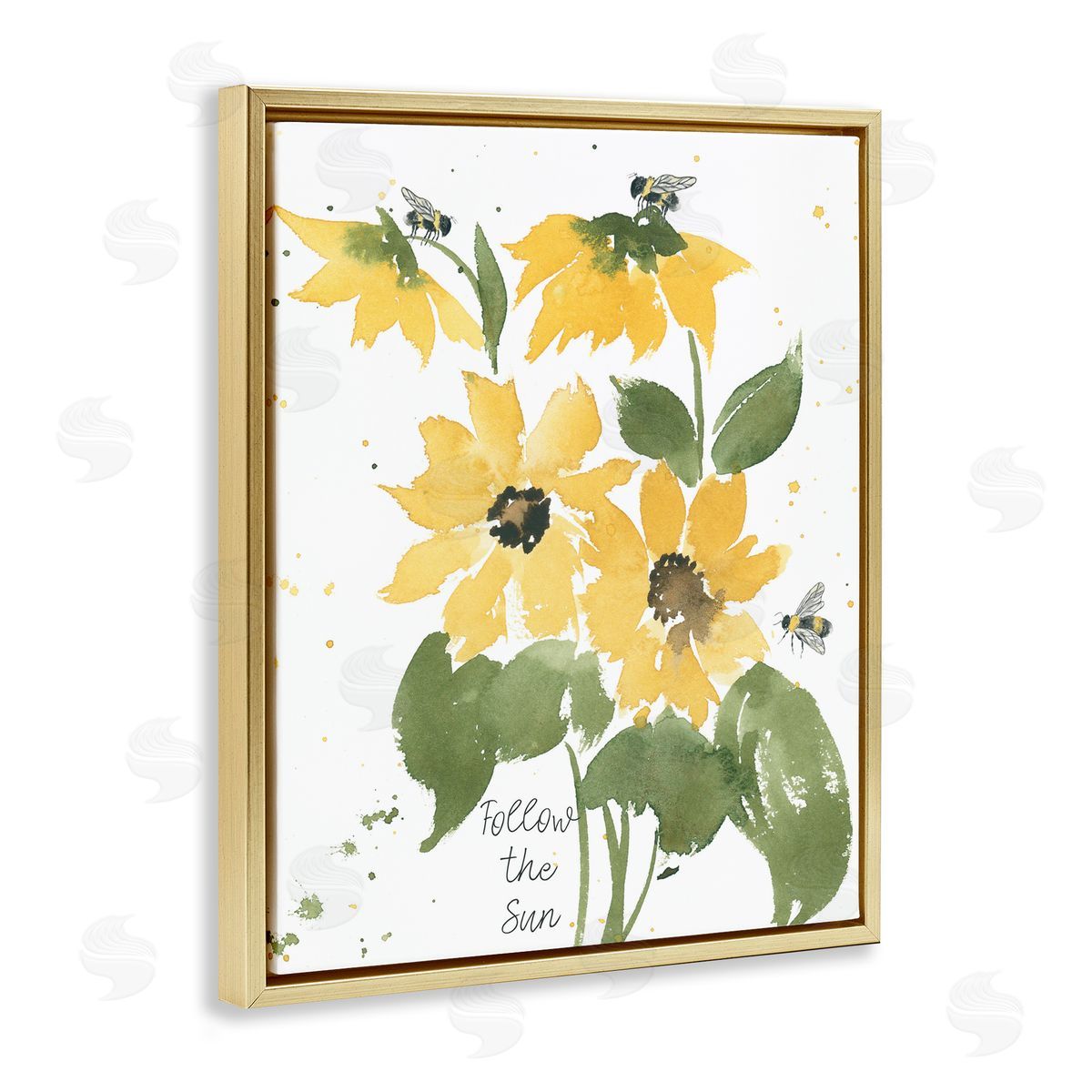 Follow The Sun Phrase Gold Floating Frame Canvas Wall Art, Home Decor by Lucille Price