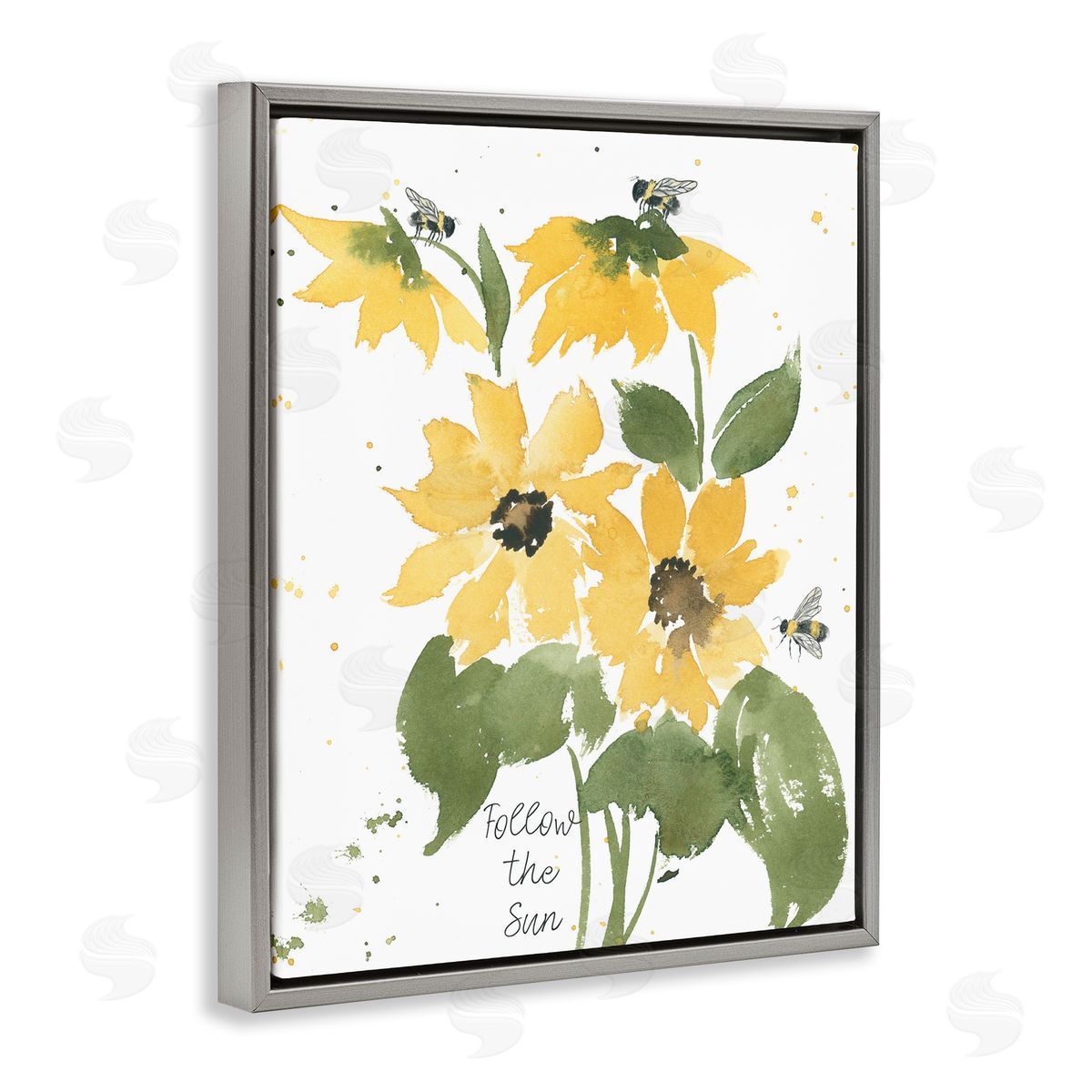 Follow The Sun Phrase Grey Floating Frame Canvas Wall Art, Home Decor by Lucille Price