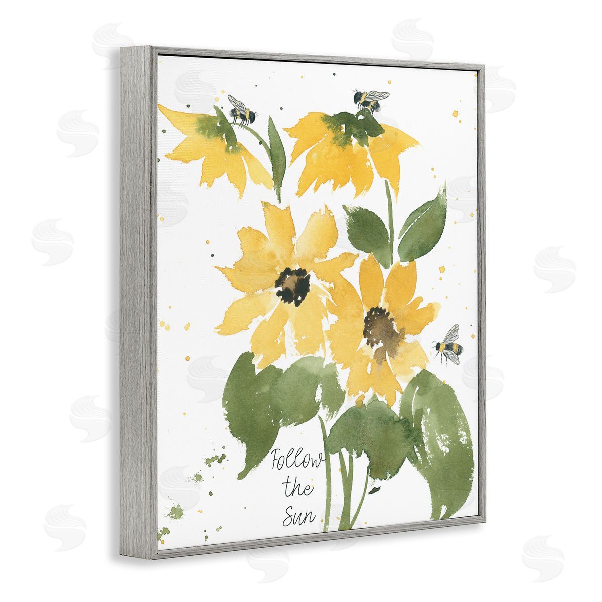 Follow The Sun Phrase Grey Frame Print Wall Art, Home Decor by Lucille Price