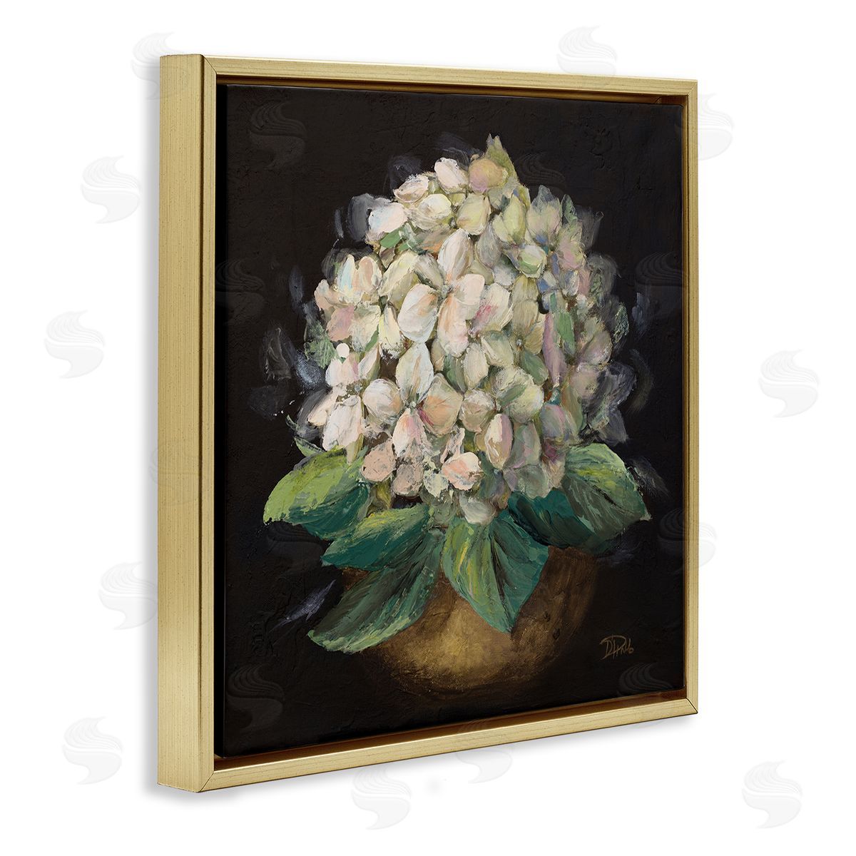 Patricia Pinto Potted Hydrangea Plant Gold Floating Frame Canvas Wall Art Print