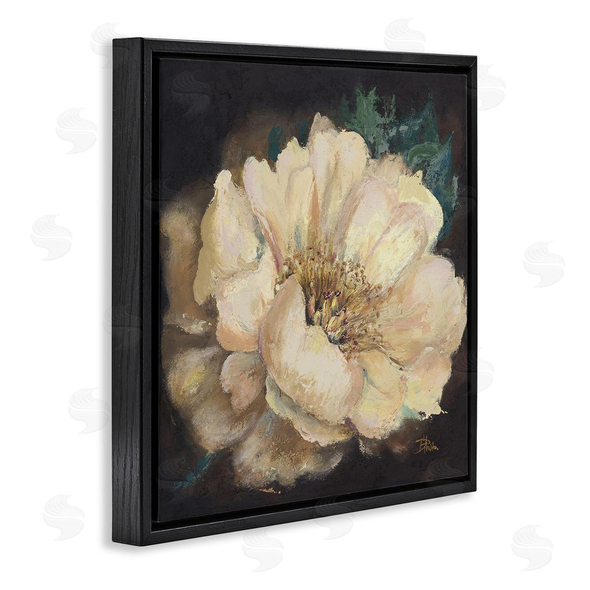 Blooming White Magnolia Black Floating Frame Canvas Wall Art, Home Decor by Patricia Pinto