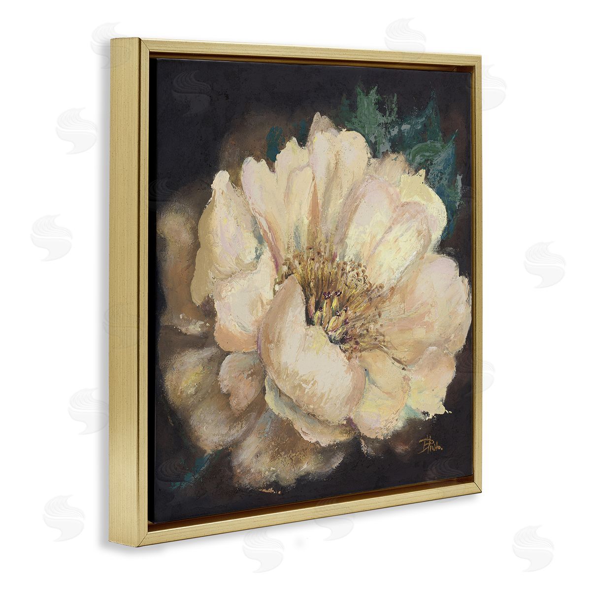 Blooming White Magnolia Gold Floating Frame Canvas Wall Art, Home Decor by Patricia Pinto