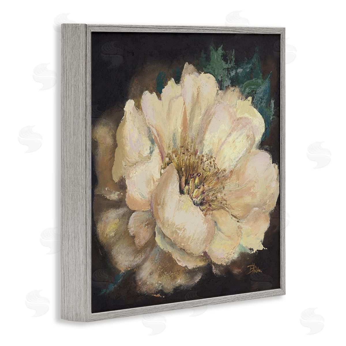 Blooming White Magnolia Grey Frame Print Wall Art, Home Decor by Patricia Pinto