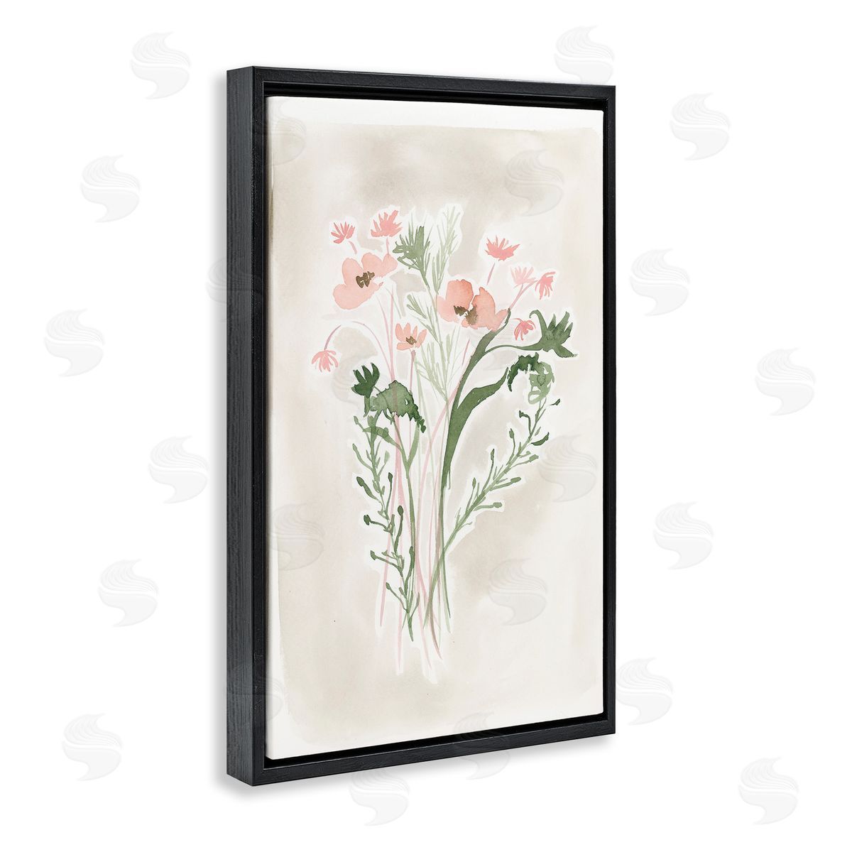 Soft Organic Florals Black Floating Frame Canvas Wall Art, Home Decor by Lucille Price
