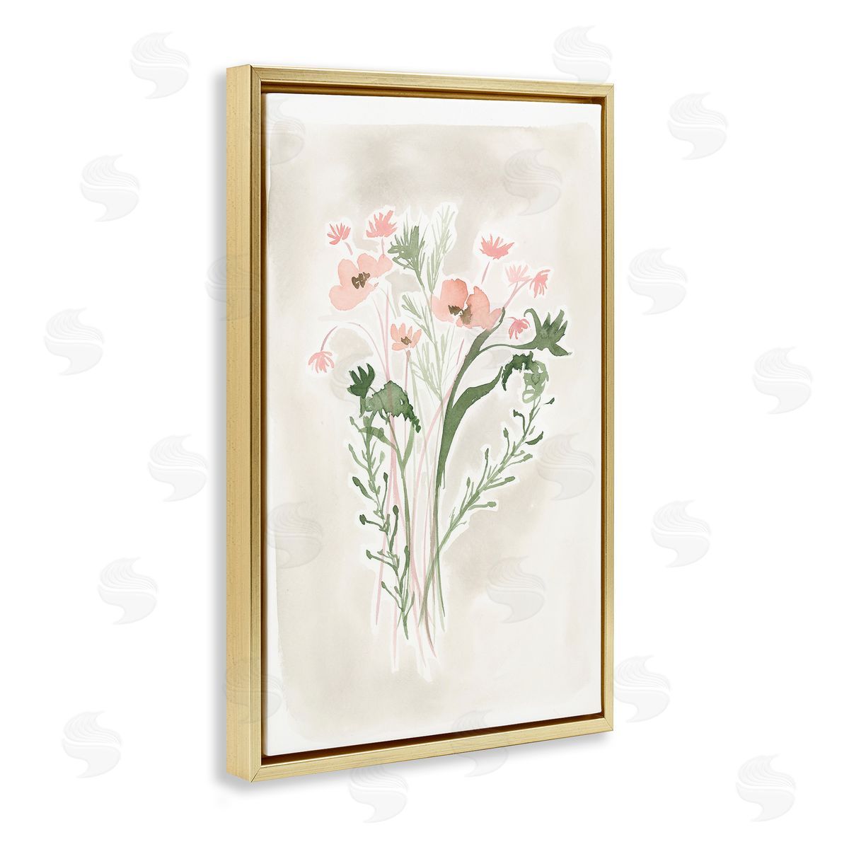 Soft Organic Florals Gold Floating Frame Canvas Wall Art, Home Decor by Lucille Price