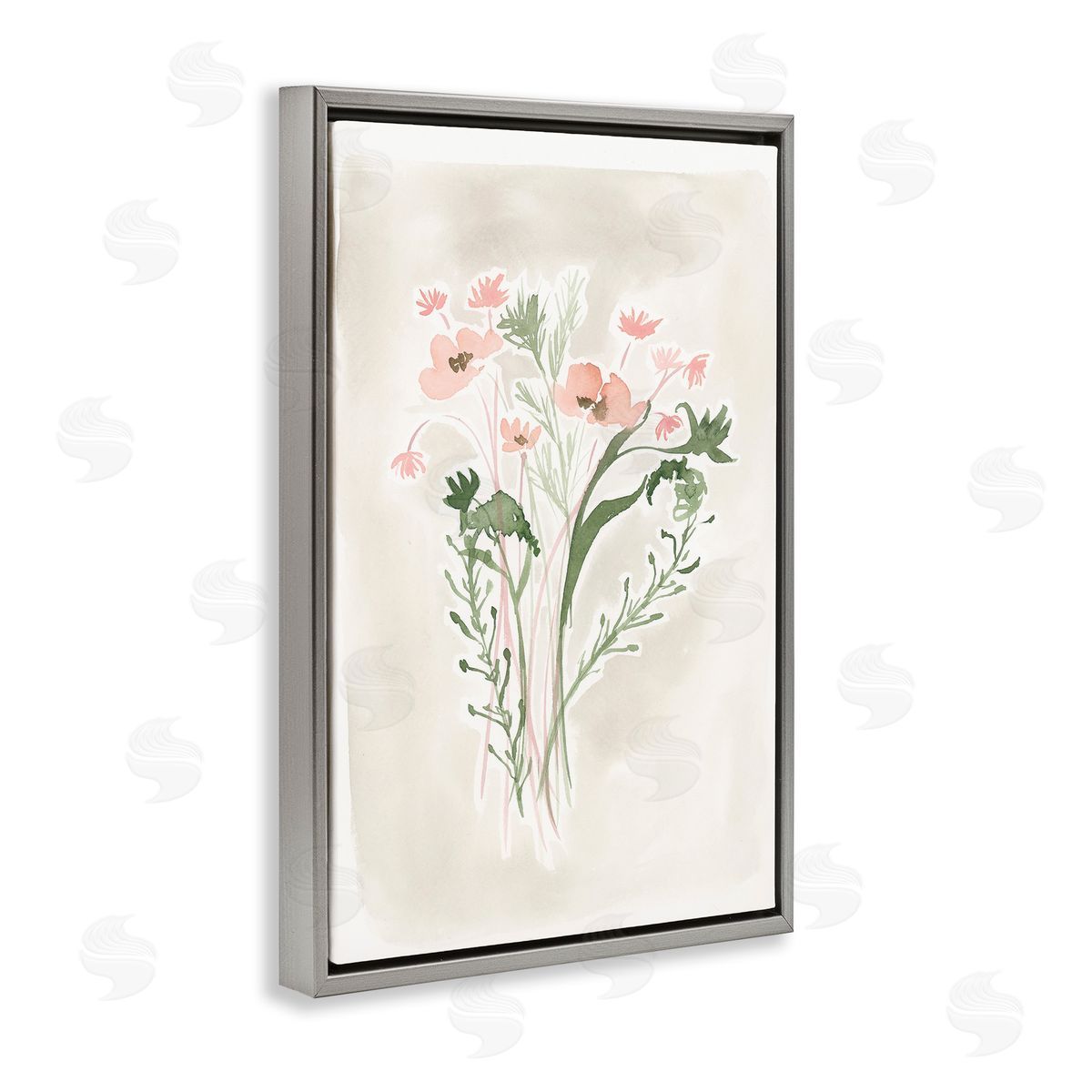 Soft Organic Florals Grey Floating Frame Canvas Wall Art, Home Decor by Lucille Price