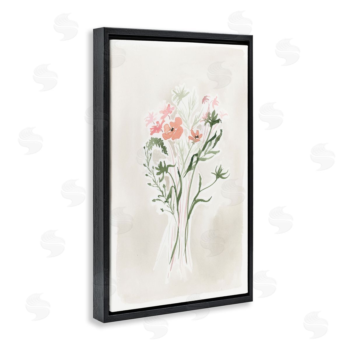 Subtle Pastel Blooms Black Floating Frame Canvas Wall Art, Home Decor by Lucille Price