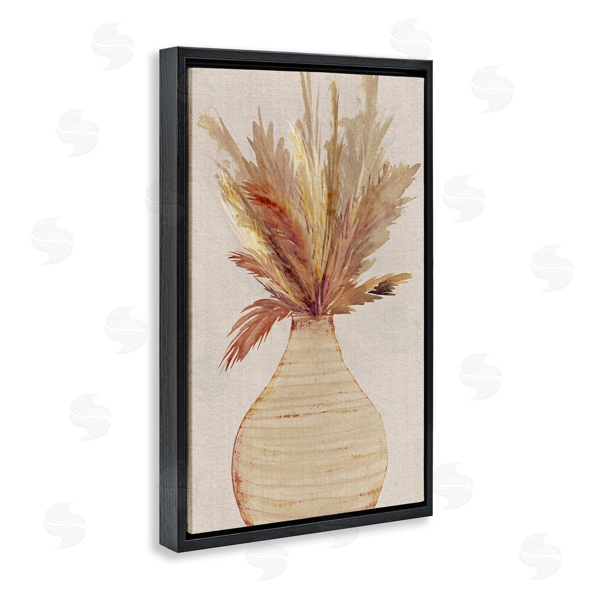 Potted Wheat Reeds Black Floating Frame Canvas Wall Art, Home Decor by Susan Jill
