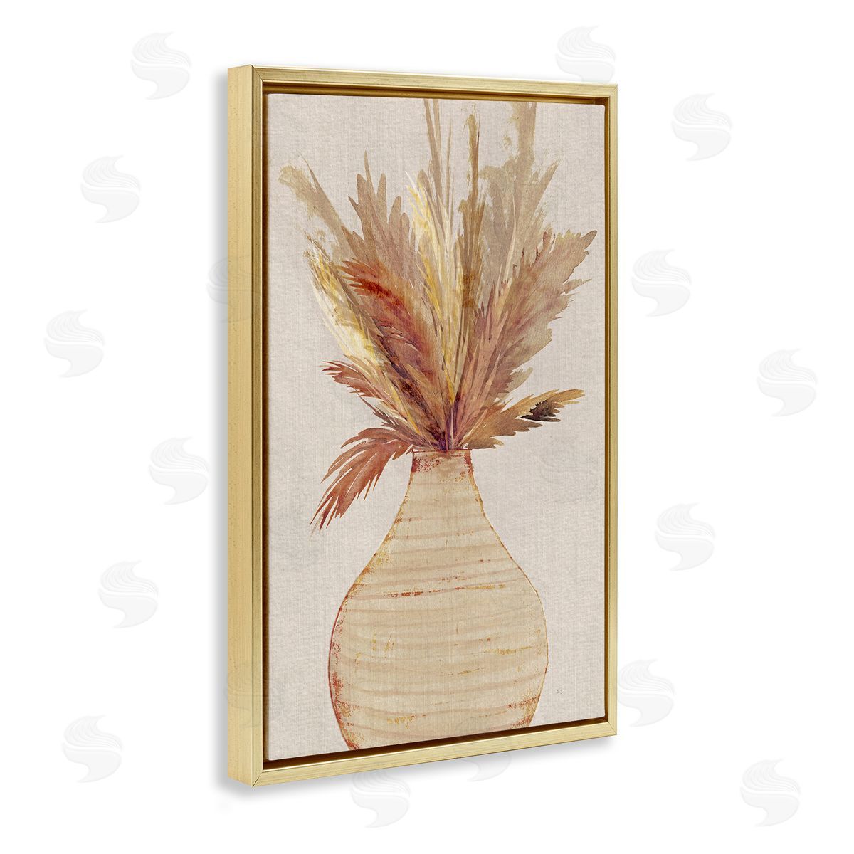 Potted Wheat Reeds Gold Floating Frame Canvas Wall Art, Home Decor by Susan Jill