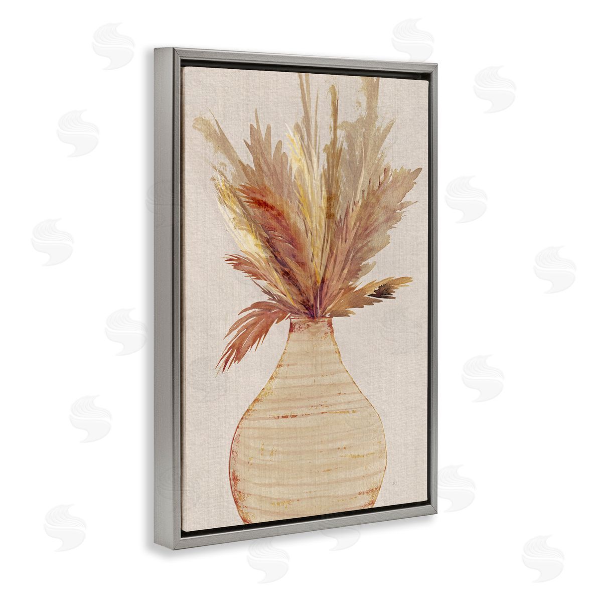 Potted Wheat Reeds Grey Floating Frame Canvas Wall Art, Home Decor by Susan Jill
