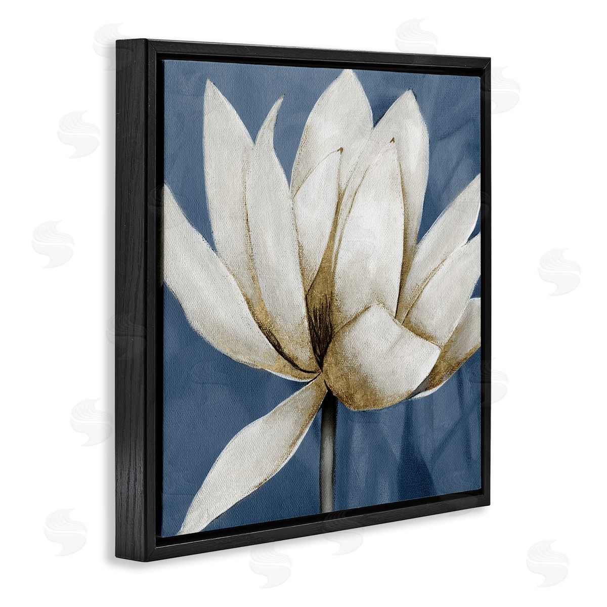 White Lotus Blooms Black Floating Frame Canvas Wall Art, Home Decor by Carol Robinson