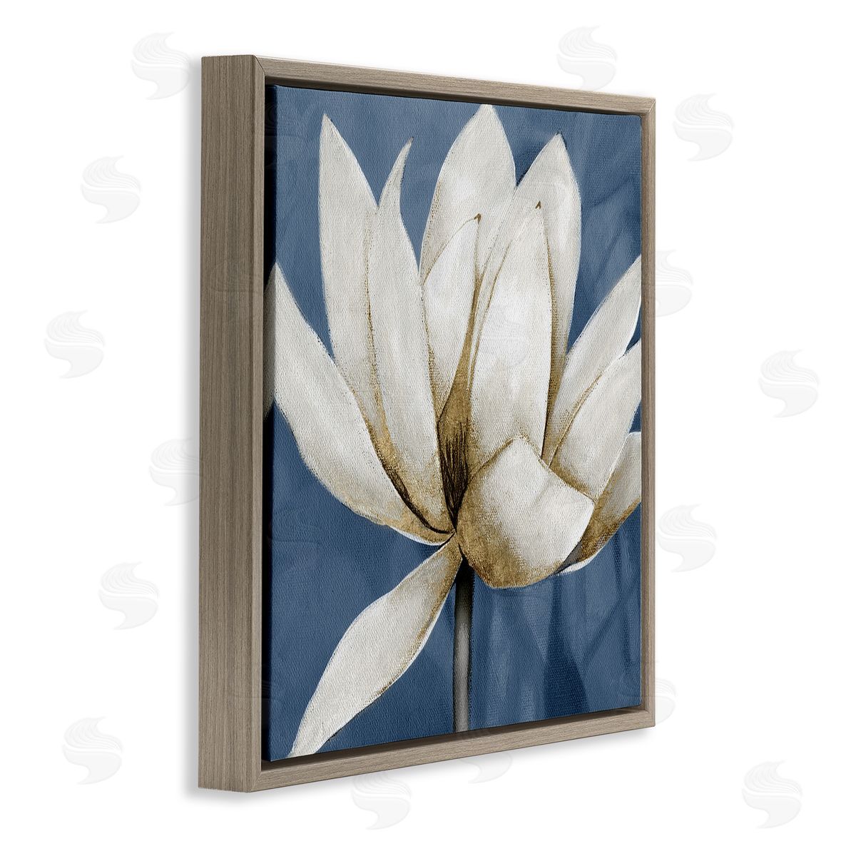 White Lotus Blooms Brown Floating Frame Canvas Wall Art, Home Decor by Carol Robinson