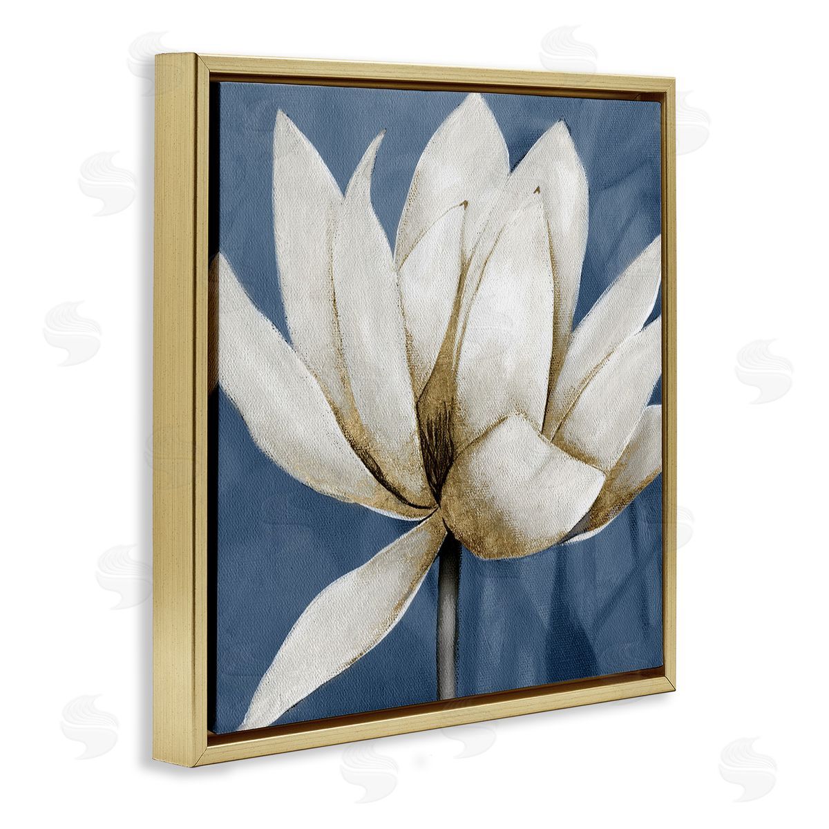 White Lotus Blooms Gold Floating Frame Canvas Wall Art, Home Decor by Carol Robinson