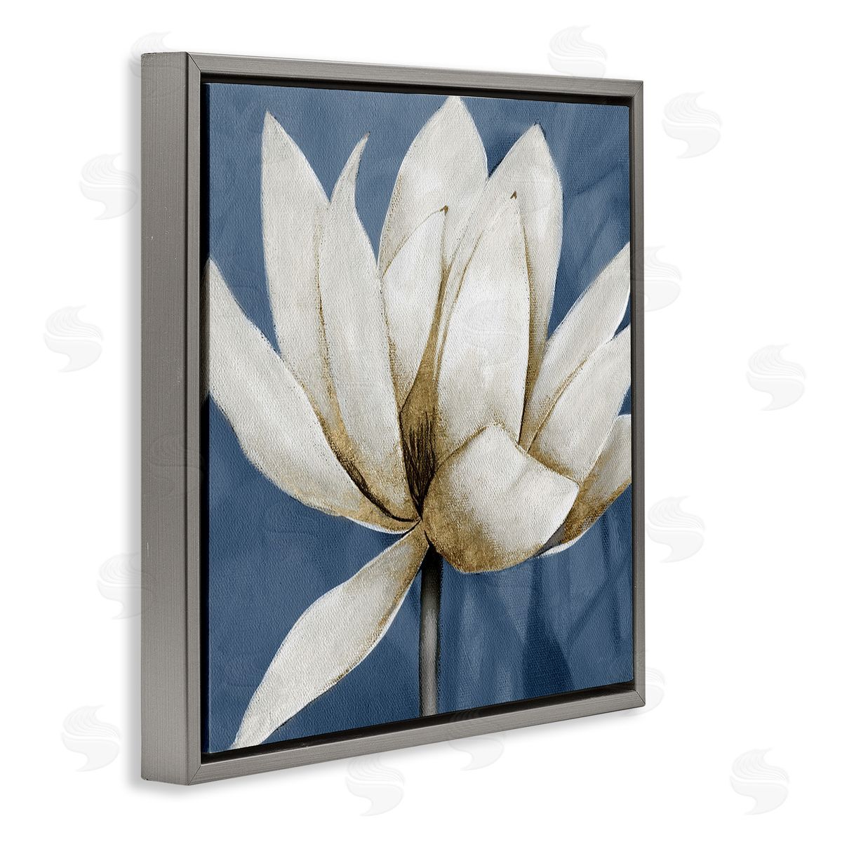 White Lotus Blooms Grey Floating Frame Canvas Wall Art, Home Decor by Carol Robinson