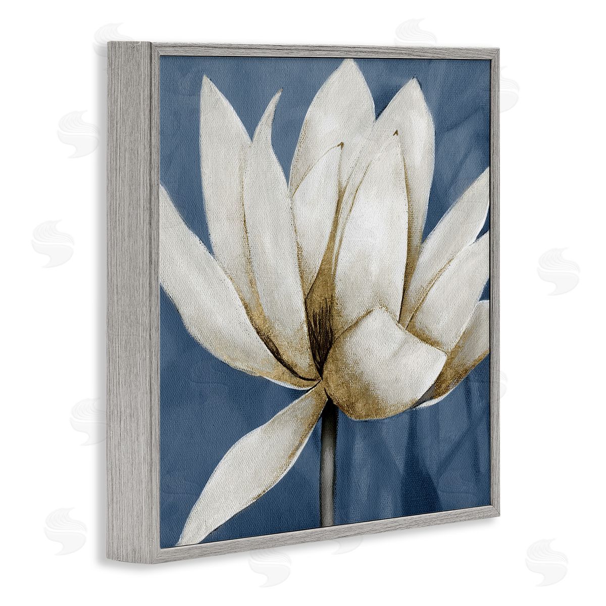 White Lotus Blooms Grey Frame Print Wall Art, Home Decor by Carol Robinson