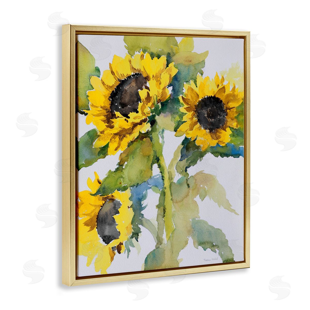 Bright Blooming Bouquet Gold Floating Frame Canvas Wall Art, Home Decor by Theresa Heidel