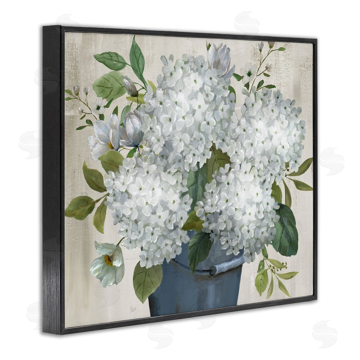 Country Hydrangea Vase Black Frame Print Wall Art, Home Decor by Nan