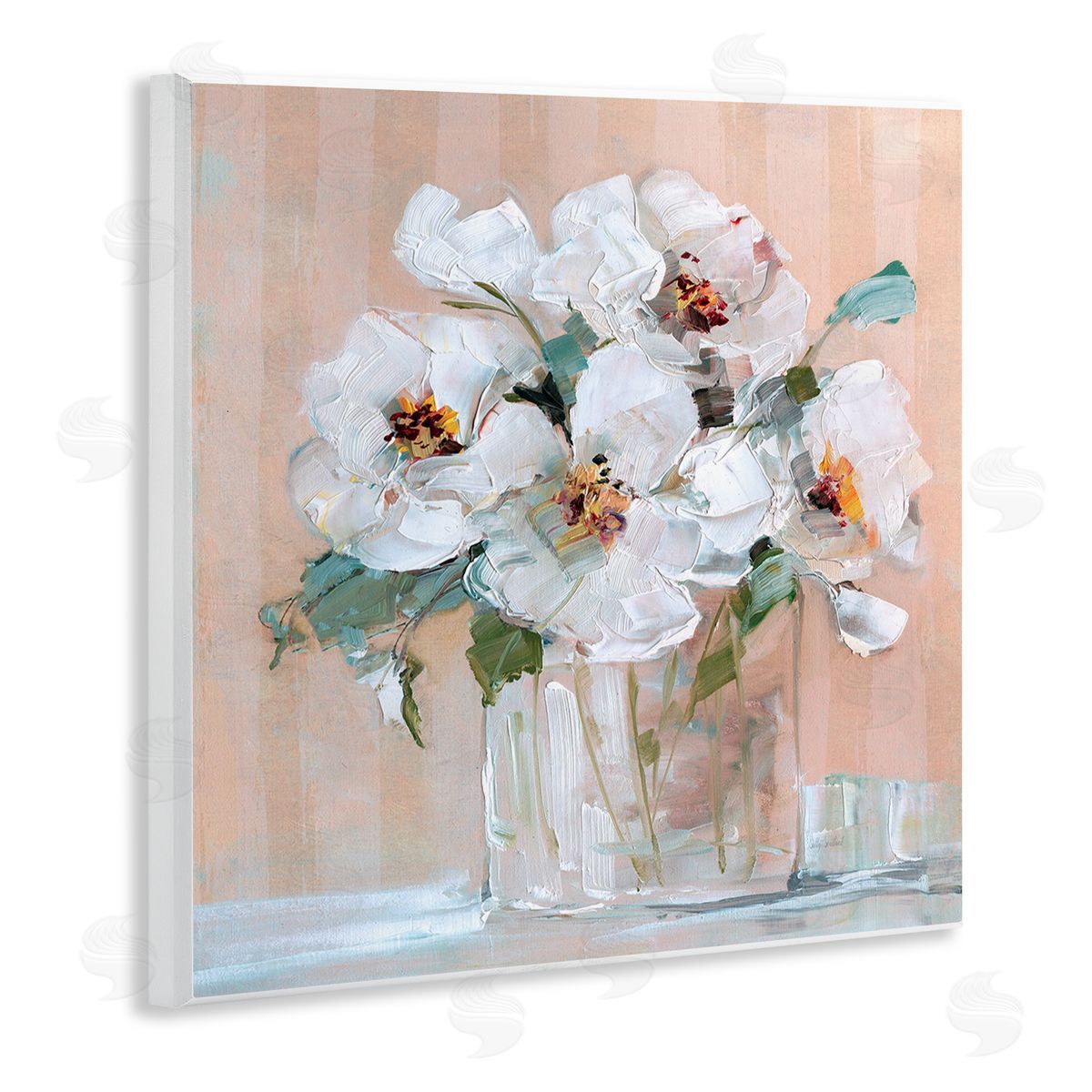 White Florals on Pink Wood Plaque Wall Art, Home Decor by Sally Swatland