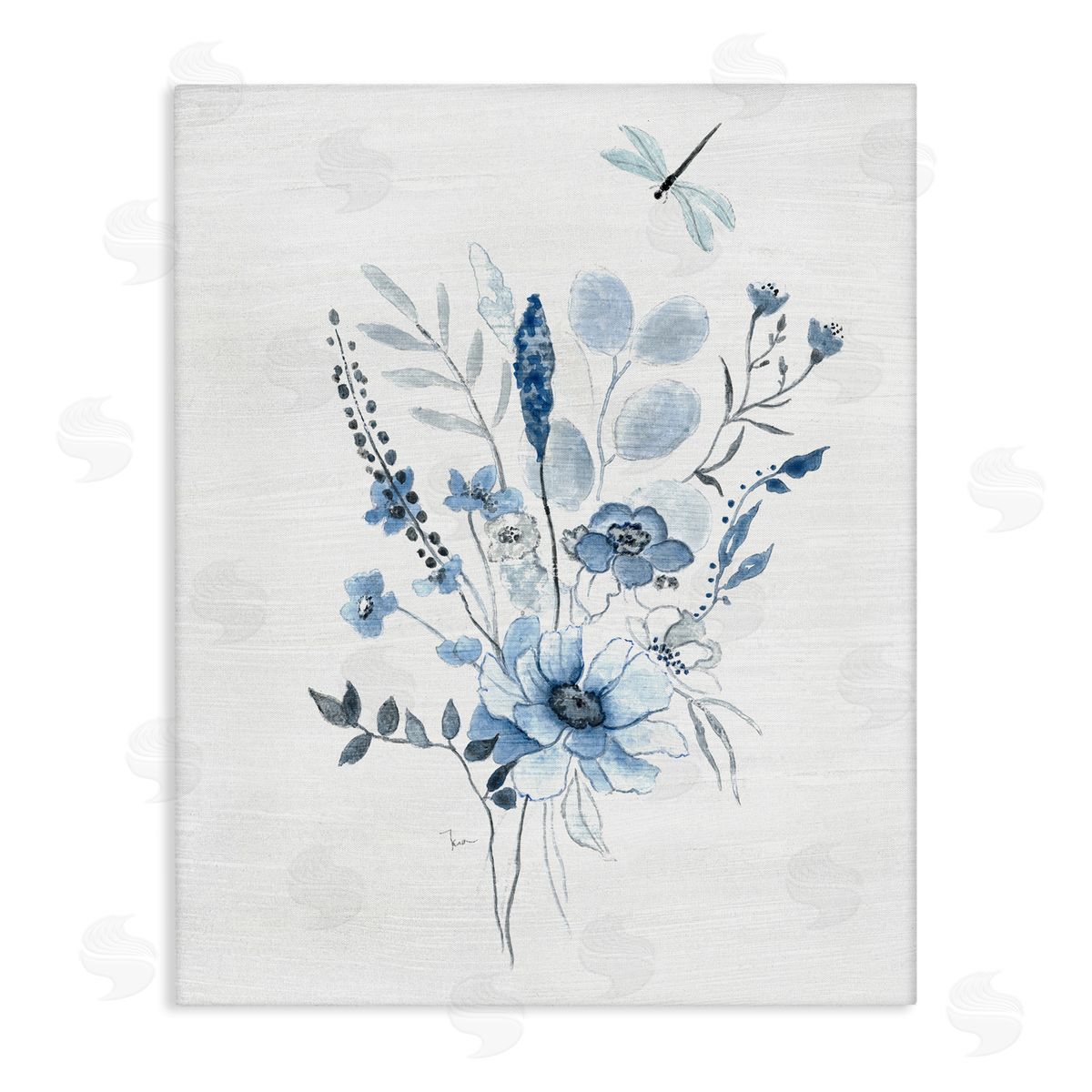 Soft Blue Wildflowers Canvas Wall Art, Home Decor by Janet Tava