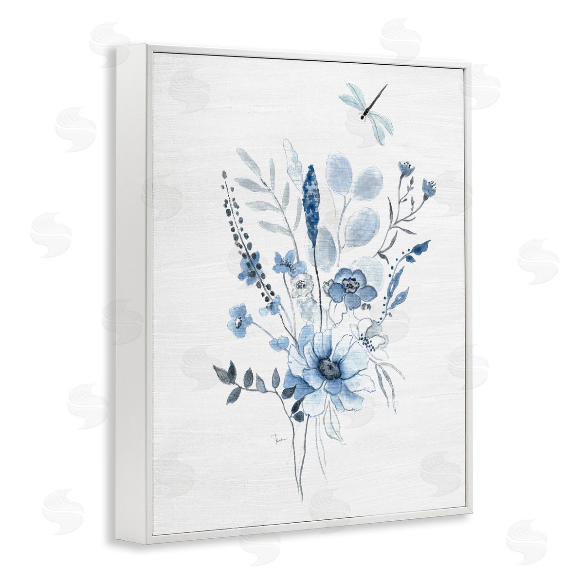 Soft Blue Wildflowers White Frame Print Wall Art, Home Decor by Janet Tava