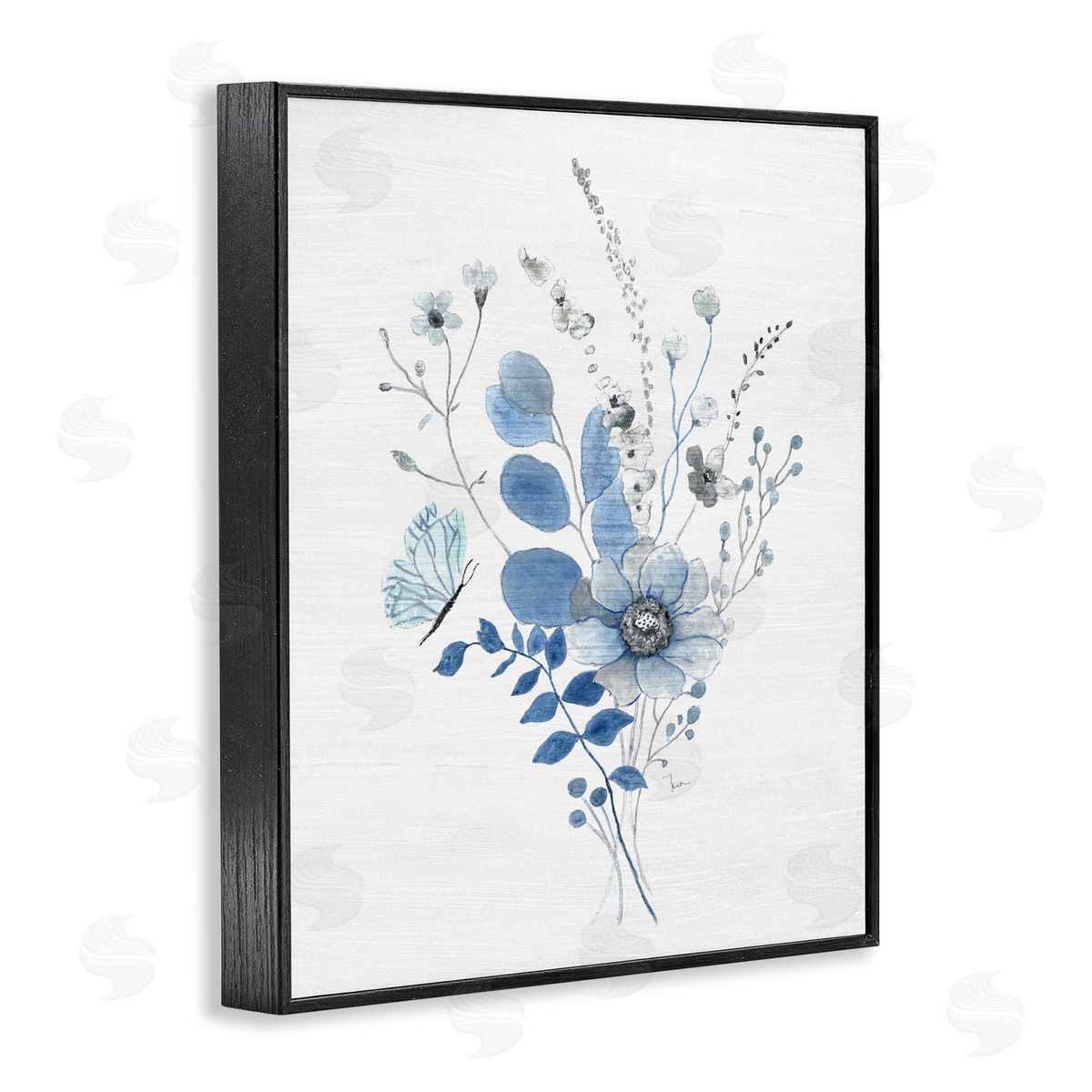 Subtle Blue Wildflowers Black Frame Print Wall Art, Home Decor by Janet Tava