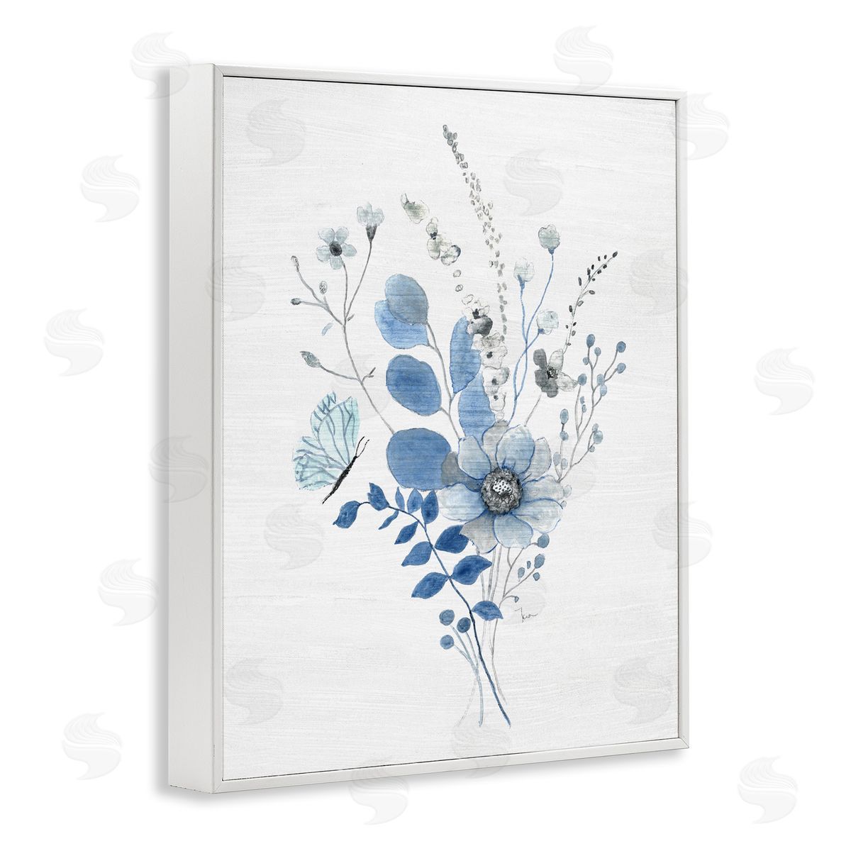 Subtle Blue Wildflowers White Frame Print Wall Art, Home Decor by Janet Tava