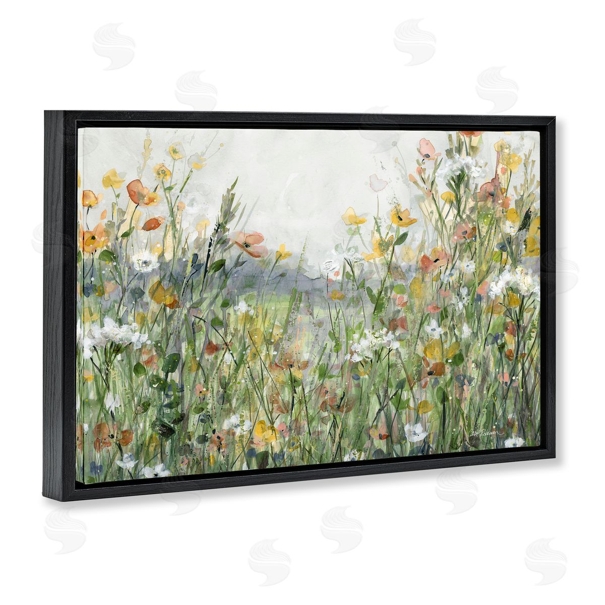 Quiet Natural Meadow Black Floating Frame Canvas Wall Art, Home Decor by Carol Robinson