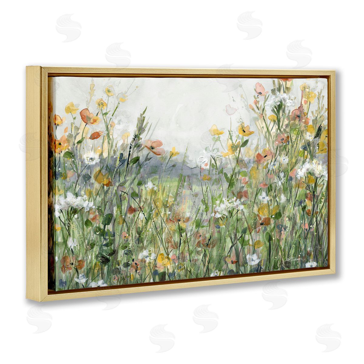 Quiet Natural Meadow Gold Floating Frame Canvas Wall Art, Home Decor by Carol Robinson