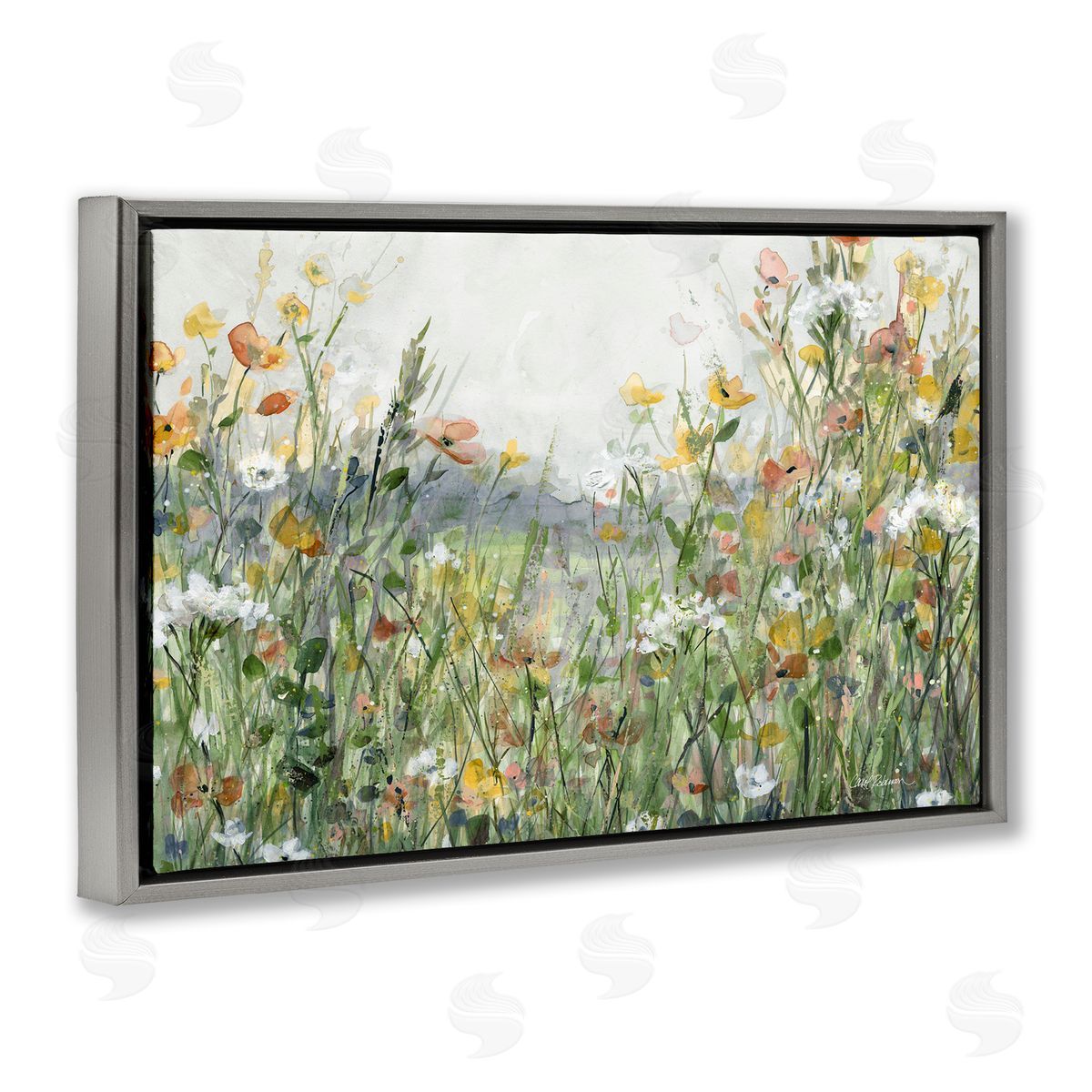 Quiet Natural Meadow Grey Floating Frame Canvas Wall Art, Home Decor by Carol Robinson