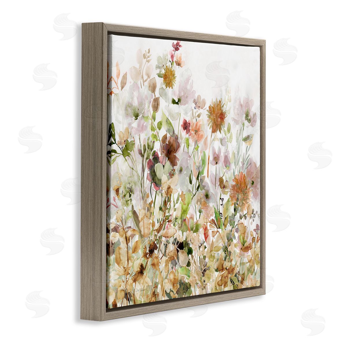 Mixed Garden Florals Brown Floating Frame Canvas Wall Art, Home Decor by Carol Robinson