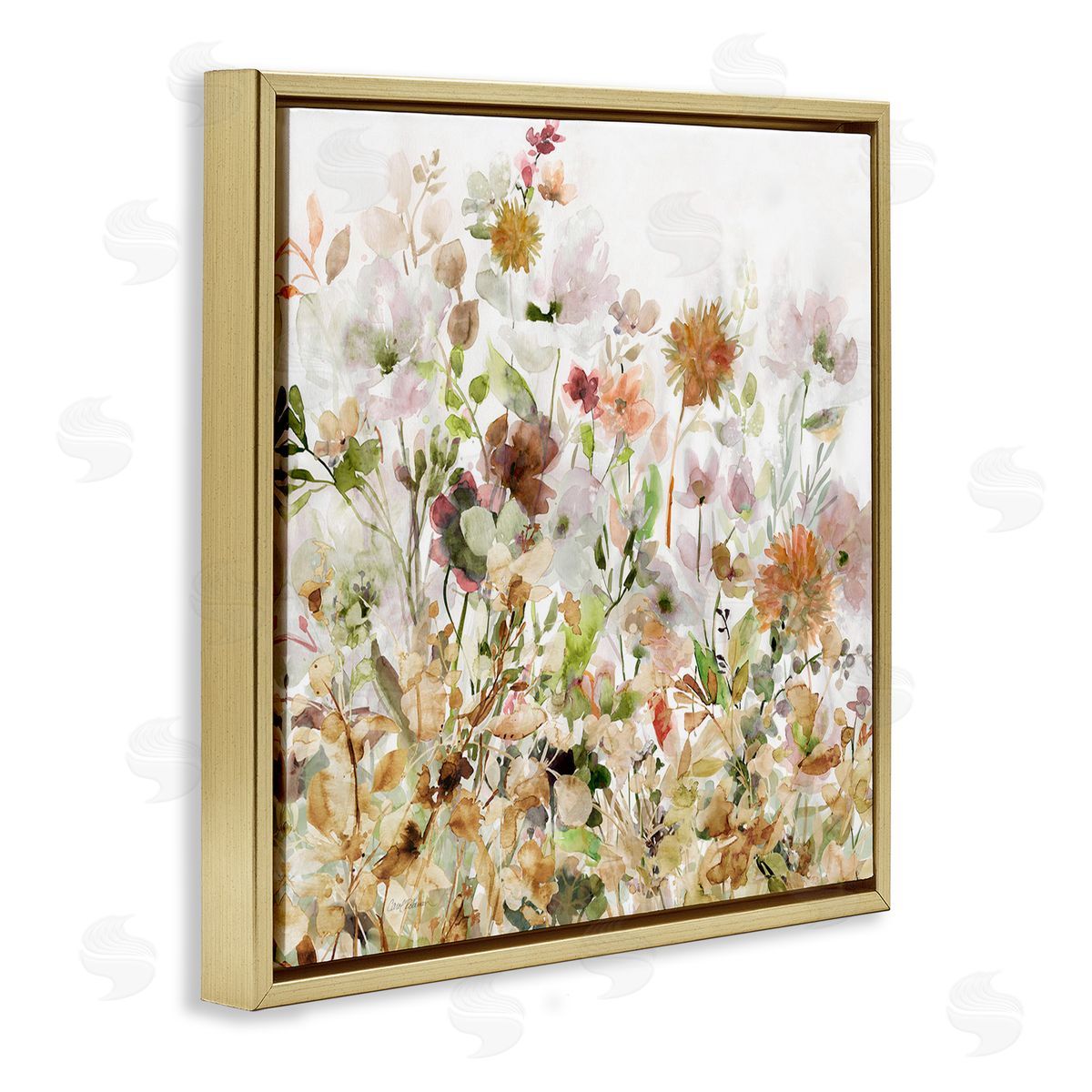 Mixed Garden Florals Gold Floating Frame Canvas Wall Art, Home Decor by Carol Robinson