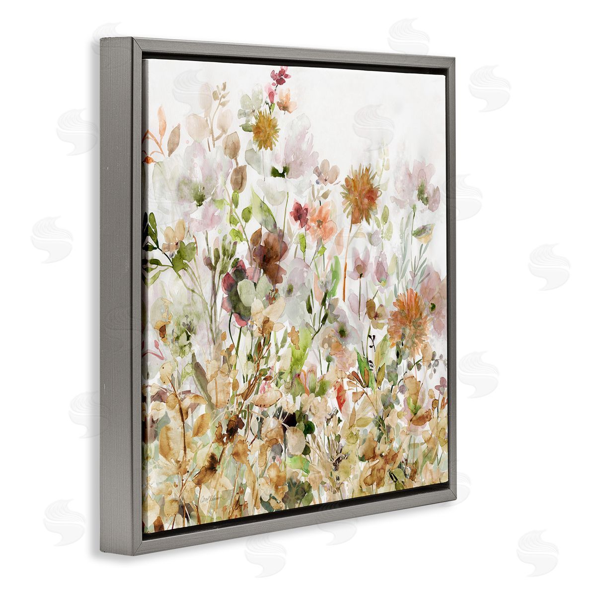 Mixed Garden Florals Grey Floating Frame Canvas Wall Art, Home Decor by Carol Robinson