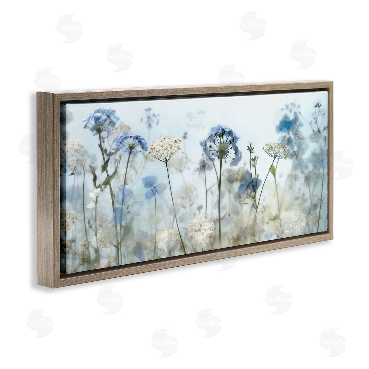 Blue Wildflower Blooms Brown Floating Frame Canvas Wall Art, Home Decor by Irene Weisz